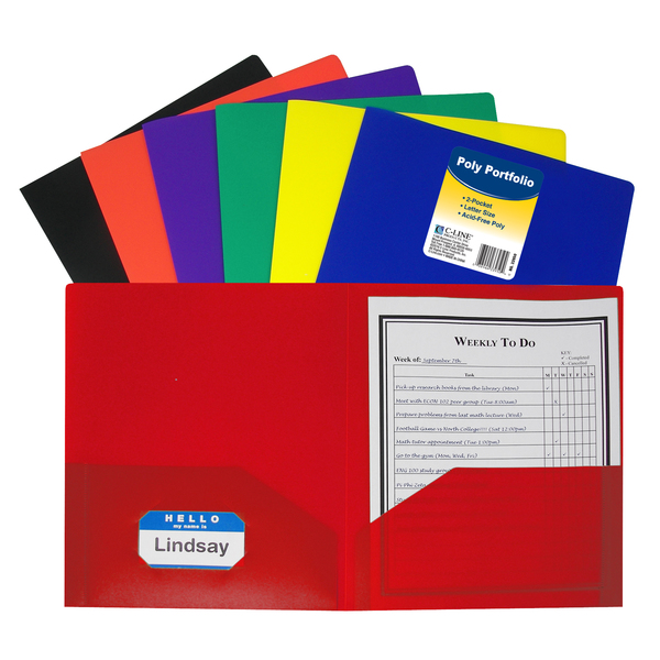 C-Line Products 2-Pocket Portfolio Folder, Primary Colors May Vary, PK36 33950-DS